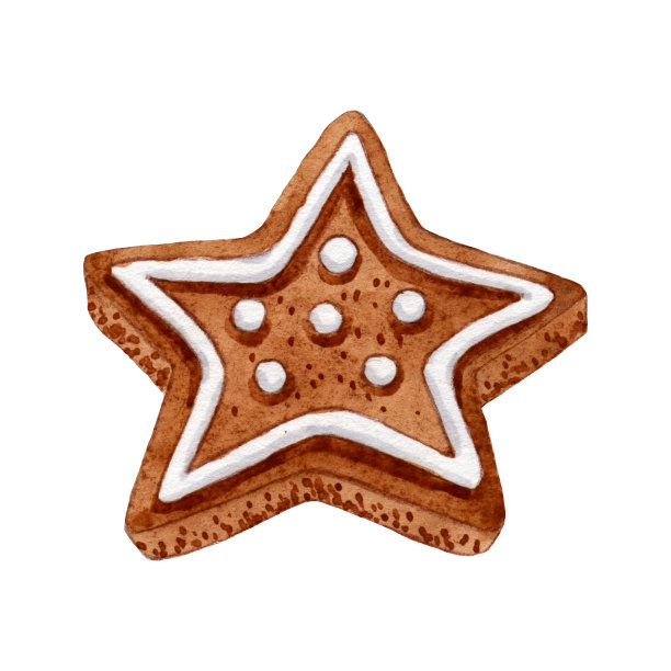 水彩姜饼形状的圣诞星孤立在白色的背景。圣诞节，新年元素为贺卡，纺织品，包装纸，横幅，贴纸设计，儿童游戏室墙壁装饰图片下载