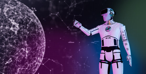 机器人虚拟现实眼镜3D VR眼镜，元宇宙技术概念图片下载