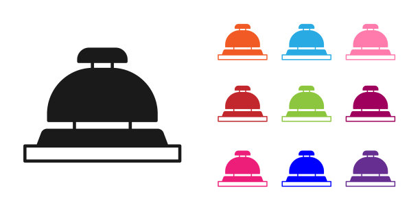 黑色的酒店服务铃图标孤立在白色上图片下载