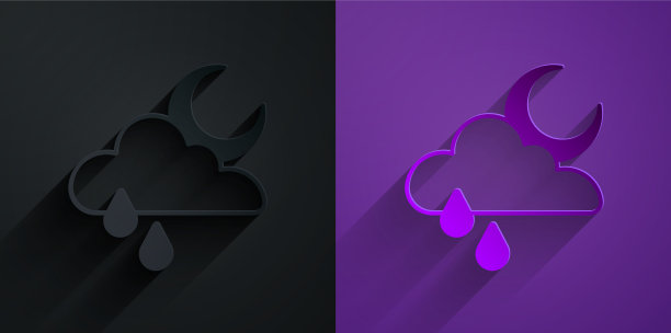 剪纸云与雨和月亮图标孤立图片下载