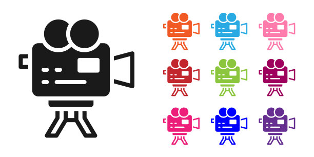 黑色复古电影相机图标孤立在白色图片下载