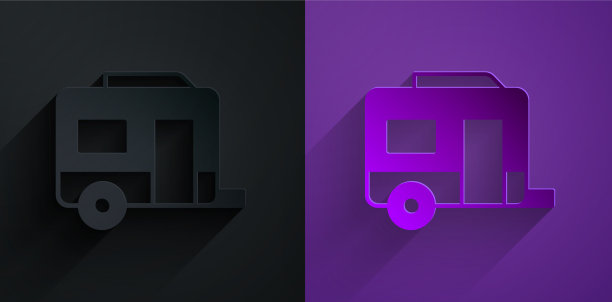 剪纸房车露营拖车图标孤立上图片下载