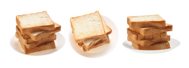 切片吐司面包在盘子孤立的白色背景图片下载