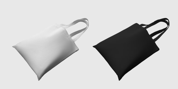 模拟白色，黑色手提袋3d渲染，生态袋与购物处理，孤立的背景。集图片下载