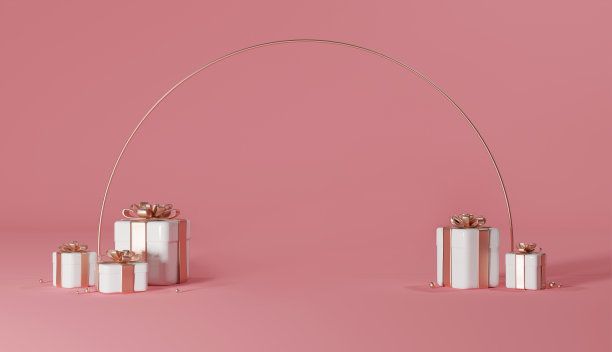 3d渲染礼品盒裙台底座上的粉红色背景为广告产品设计与文字的地方图片下载