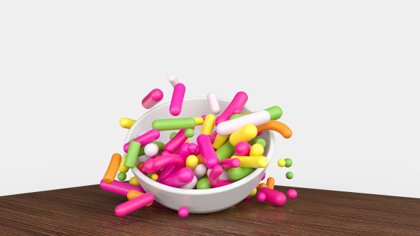 巧克力碎片落在白色瓷碗和木板3d插图图片下载