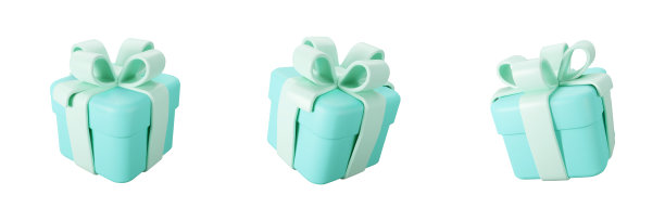 3d蓝色礼品盒与彩色丝带蝴蝶结孤立在白色的背景。3d渲染飞行现代假日封闭惊喜盒。现实的矢量图标的礼物，生日或婚礼的横幅图片下载