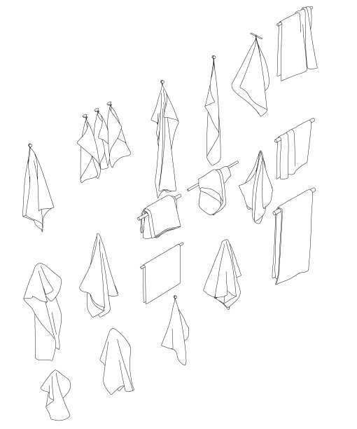 设置轮廓毛巾挂在衣架上从黑色的线条隔离在一个白色的背景。等距视图。矢量图图片下载