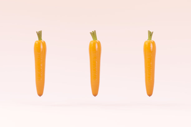 3D胡萝卜对象在白色孤立的背景。3D插图橙色胡萝卜，三个橙色胡萝卜的背景。胡萝卜悬在空中。3 d图形图片下载