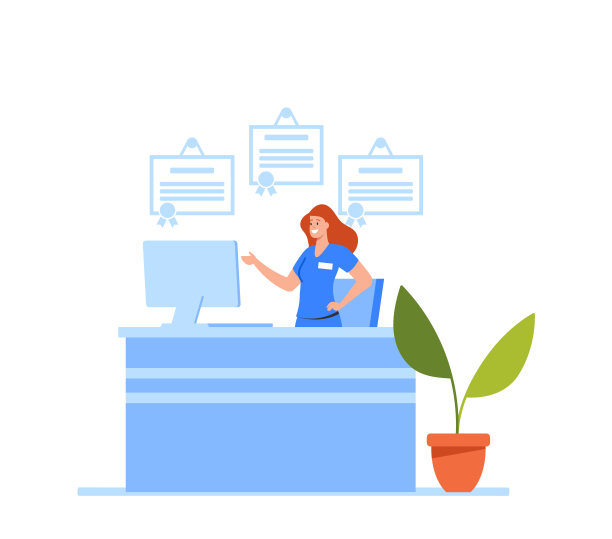 兽医诊所内部与行政官女孩站在前台接待与患病动物的访客图片下载