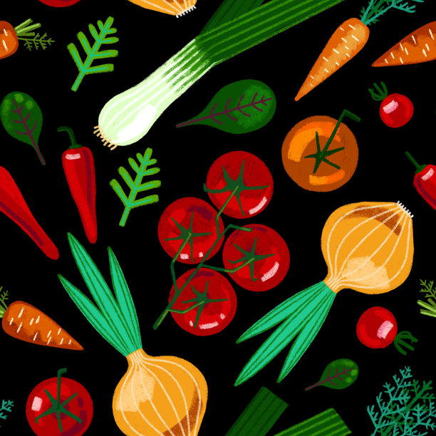 蔬菜食物图案在黑色背景上。农民根菜类蔬菜。图片下载