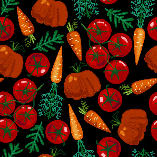 蔬菜食物图案在黑色背景上。农民根菜类蔬菜。图片下载