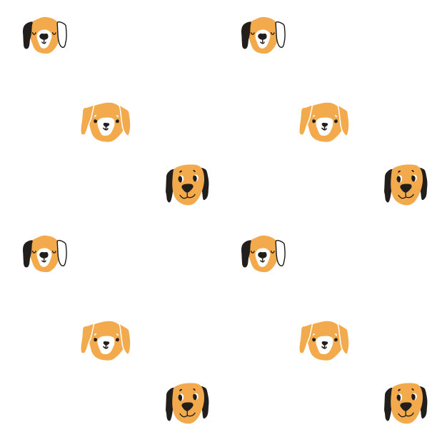 可爱的手画狗或狗的头图案在白色的背景。矢量插图的有趣的动物为孩子纺织，服装，童装在黄色，黑色，白色的颜色图片下载