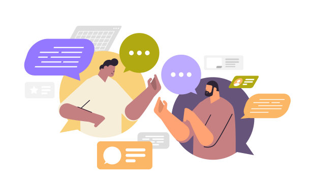 商务人士夫妇在会面期间用聊天泡泡讨论沟通概念图片下载