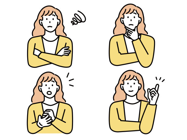 一个女人用面部表情表达一个问题和一个问题的解决方案(社交媒体，发现，年轻，闪烁，思考，理解，恼人)一个女人的疑问和问题的表情说明。Soc图片下载