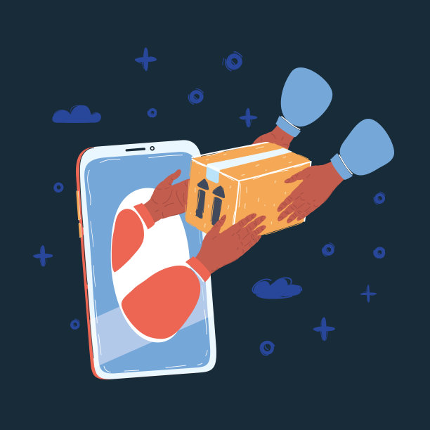 矢量插图的手到手箱。收到包裹。快速交付在黑暗的背景。图片下载