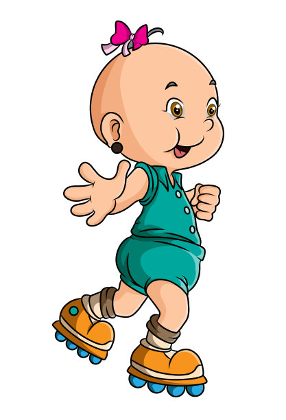 这个女婴正在玩旱冰鞋图片下载