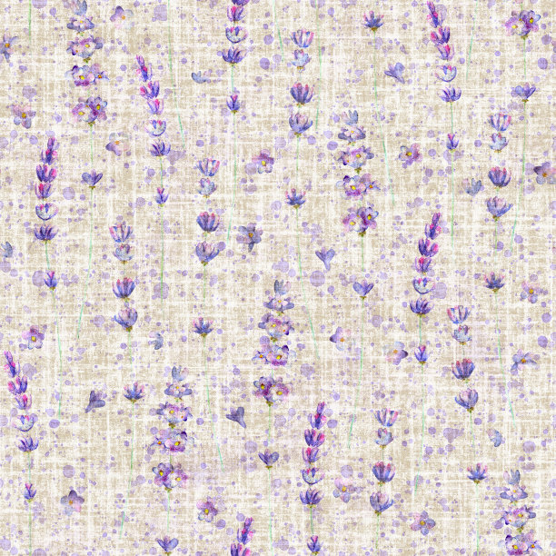 薰衣草花和紫色飞溅水彩无缝图案亚麻布的背景图片下载