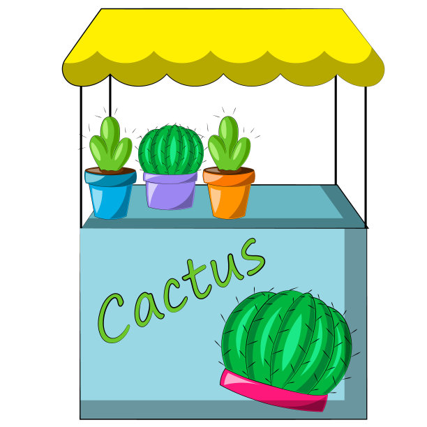 摊位柜台与仙人掌。画彩色插图图片下载