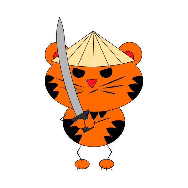 可爱的卡通老虎武士。画彩色插图图片下载