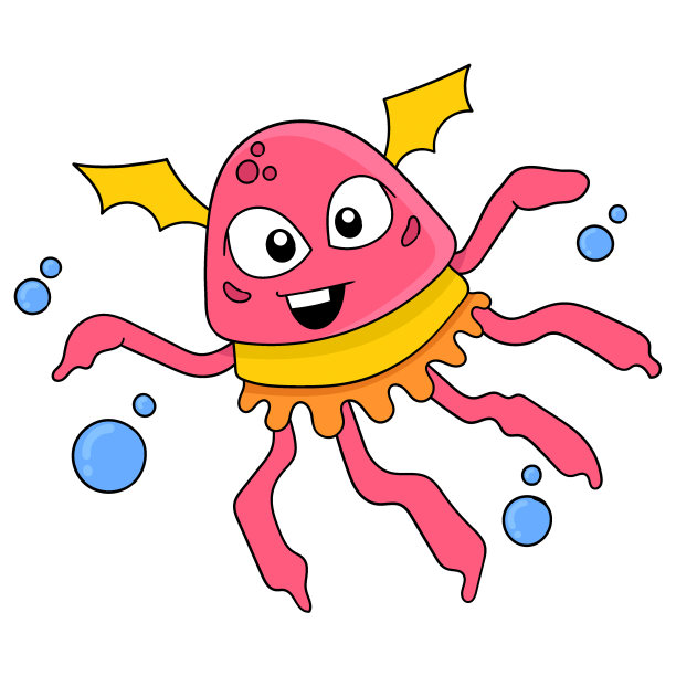 外星怪兽水母红色友好的笑脸，矢量插图艺术。涂鸦图标形象卡哇伊。图片下载
