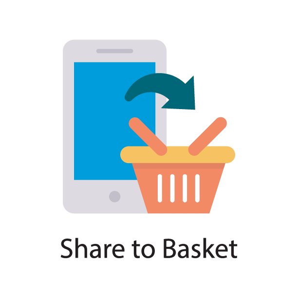 分享到篮子矢量平面图标设计插图。Web和移动应用程序符号在白色背景EPS 10文件图片下载