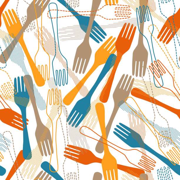 摘要叉餐餐具矢量图形艺术无缝图案图片下载