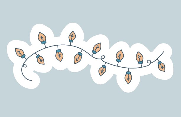 挂着灯泡的花环。装饰为一个假期和一个舒适的家。冬季Hygge。矢量插画在斯堪的纳维亚，北欧风格。手绘和贴纸设计图片下载