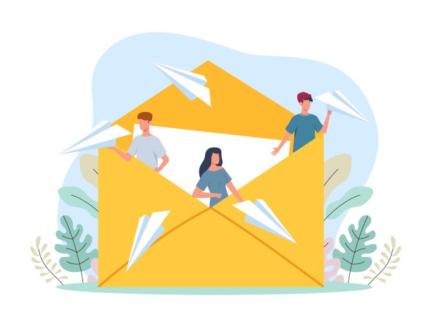 邮寄。远程方法沟通。人们写信。朋友接收和发送信息。男人和女人发射纸飞机。小人和信封。邮政服务。向量的概念图片下载