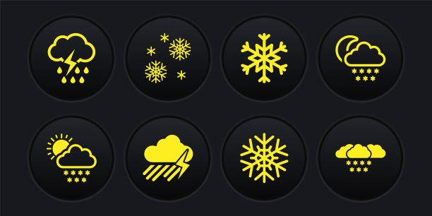 集云雪与太阳，月亮，雨闪电，雪花，和图标。向量图片下载