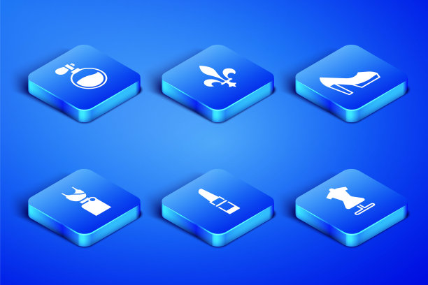 设置人体模型，香水，口红，女人的衣服，Fleur De Lys和鞋子图标。向量图片下载