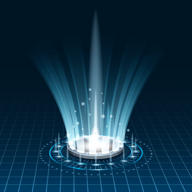 未来门户天-fi数字，圈科学传送隧道与光线和发光，讲台，投影仪。矢量插图，蓝黑色背景图片下载