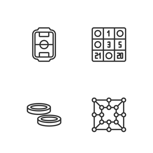 棋盘游戏，棋盘棋子芯片，桌足球和宾果卡图标。向量图片下载