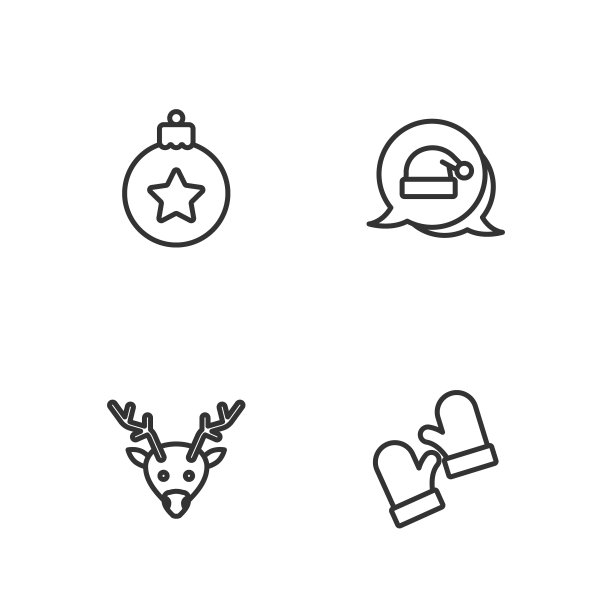 集线圣诞手套、驯鹿、球和圣诞老人帽子图标。向量图片下载