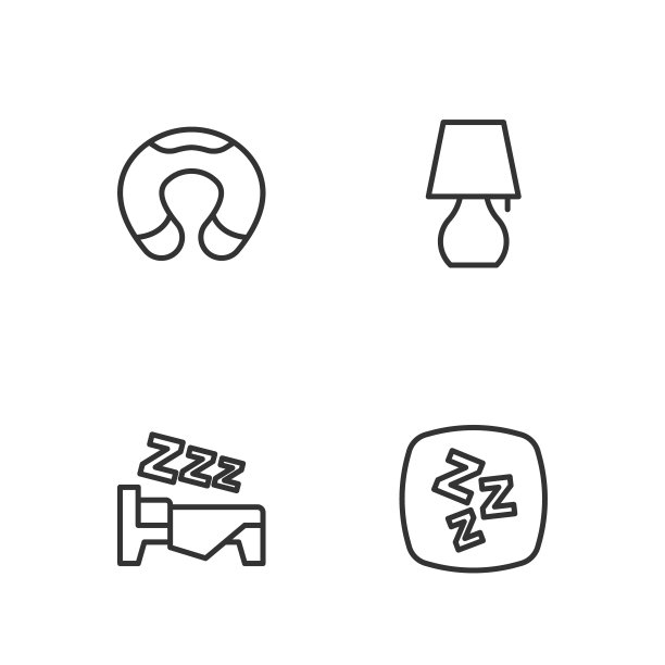 设定线困倦，时间睡觉，旅行颈枕和台灯图标。向量图片下载