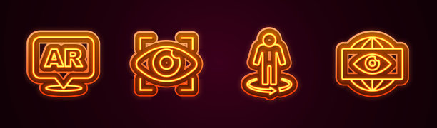 集线增强现实AR、大哥电子眼、3d建模及。发光的霓虹灯图标。向量图片下载