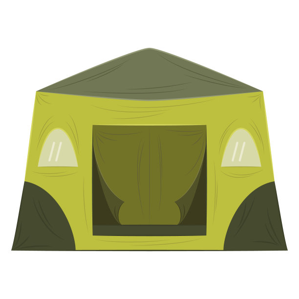 供游客、旅行者、运动员使用的大帆布帐篷。有窗户的绿色帐篷，可以用来露营，挡风遮雨，睡觉和放松。矢量图标，平面，卡通，孤立图片下载