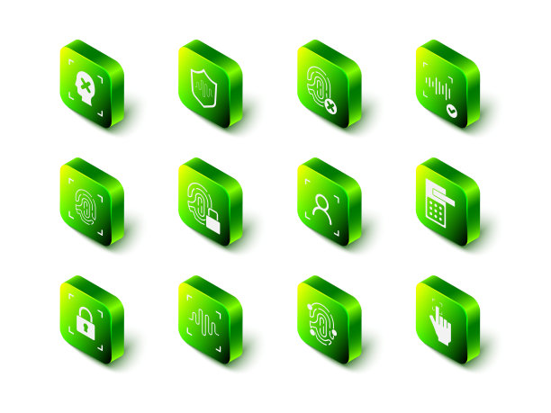 设置屏蔽语音识别、拒绝指纹、语音、数字门锁、指纹、人脸、图标。向量图片下载