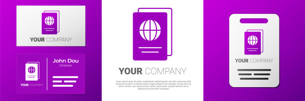 标志护照与生物识别数据图标隔离在白色背景。身份证明文件。标志设计模板元素。向量图片下载