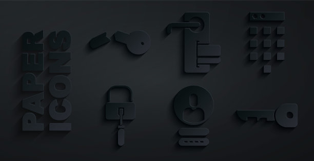 设置创建帐户界面，密码保护，撬锁工具，钥匙，数字门和断钥匙图标。向量图片下载