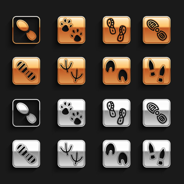 设置鸽子爪脚印，人类脚印鞋，马，和爪子图标。向量图片下载