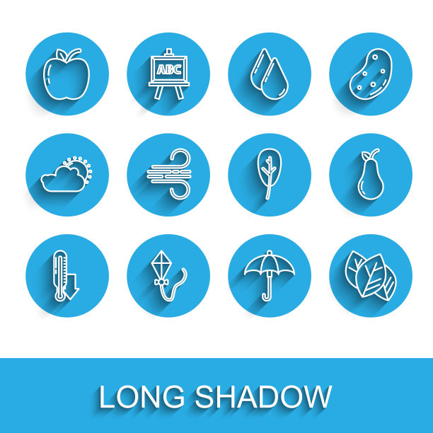 设定线气象温度计，风筝，苹果，伞，树叶，风，梨和图标。向量图片下载