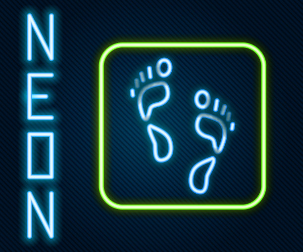 发光的霓虹灯线人类足迹图标孤立在黑色的背景。人类脚的痕迹。色彩斑斓的轮廓的概念。向量图片下载