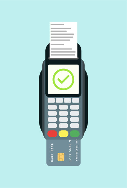 把信用卡塞进pos终端。平面风格的矢量插图。图片下载