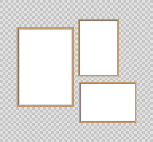 墙上的木框照片模型。仿造木制相框。边界的影子。空的照片框a4孤立的背景。边界设计印刷品海报和绘画形象。向量图片下载