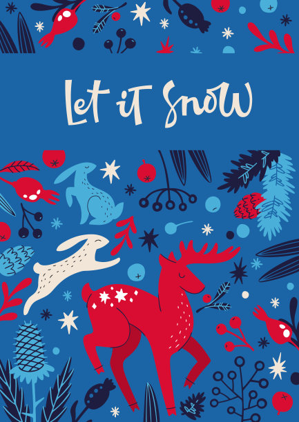 矢量插图与让它雪题字和冬天的图案图片下载