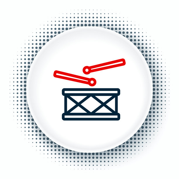 线鼓与鼓棒图标孤立的白色背景。音乐符号。乐器的象征。色彩斑斓的轮廓的概念。向量图片下载