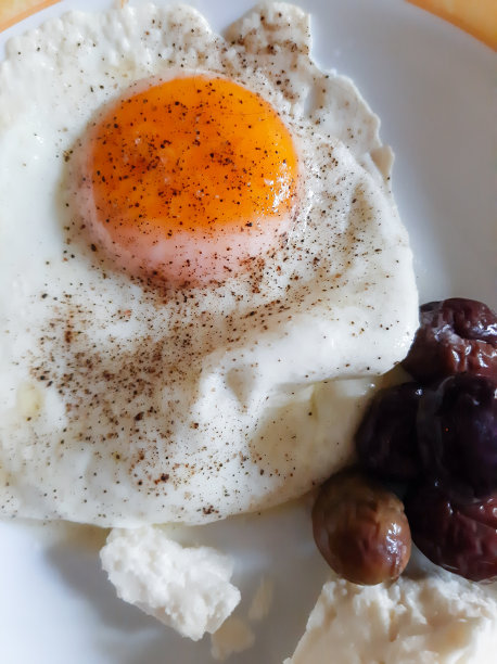 早餐健康饮食，有鸡蛋，橄榄和奶酪图片下载