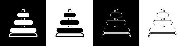 设置金字塔玩具图标孤立的黑白背景。向量图片下载