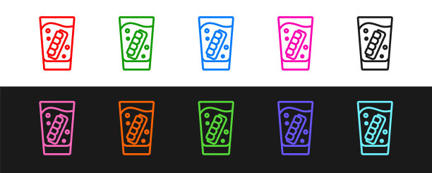 设置线假颚玻璃图标孤立在黑白背景。牙颌或假牙，带门牙的假牙。向量图片下载